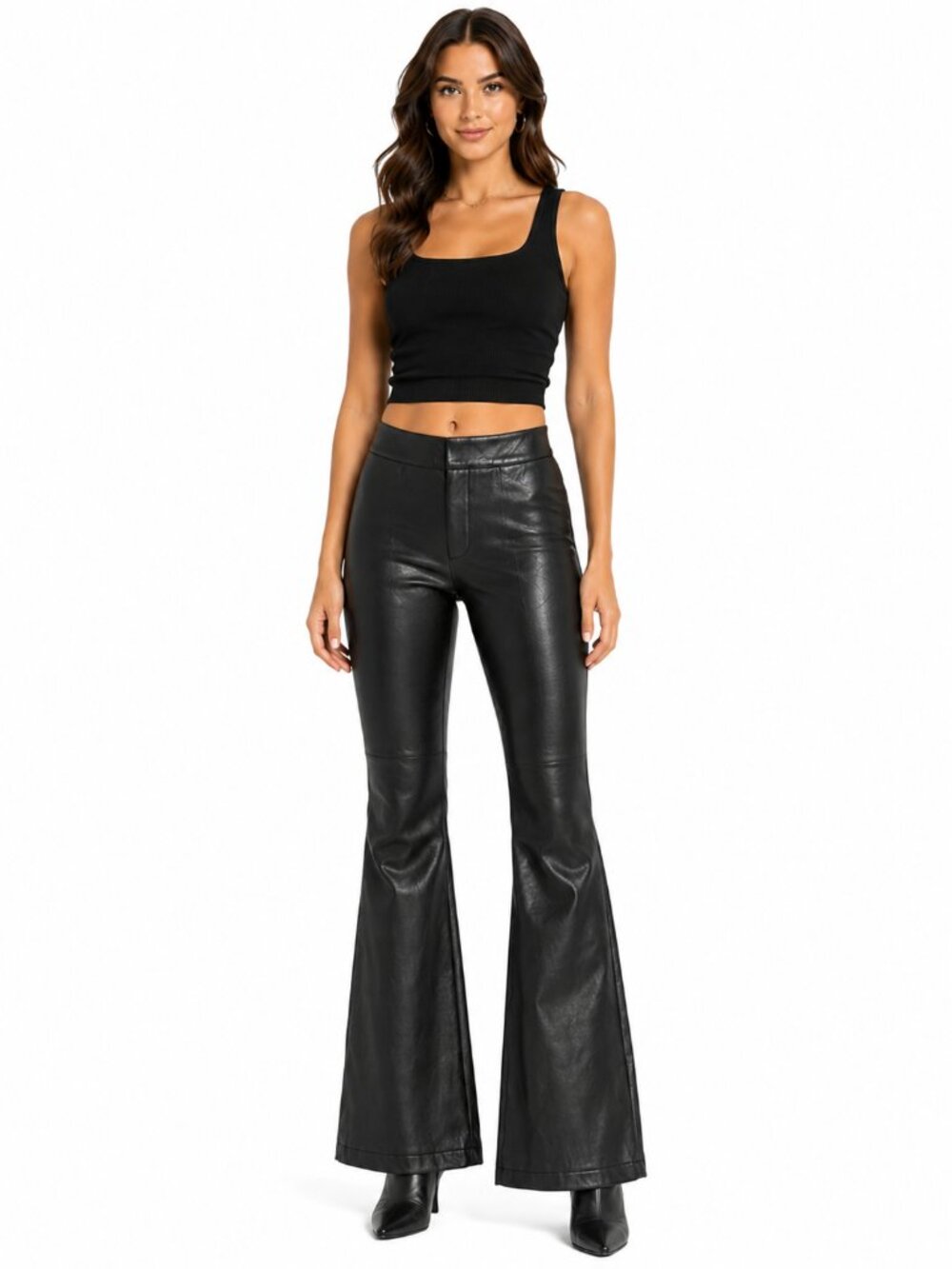SPANX Leather Like Flare Pants Luxe Black Medium Petite MP NWT 30" Inseam
